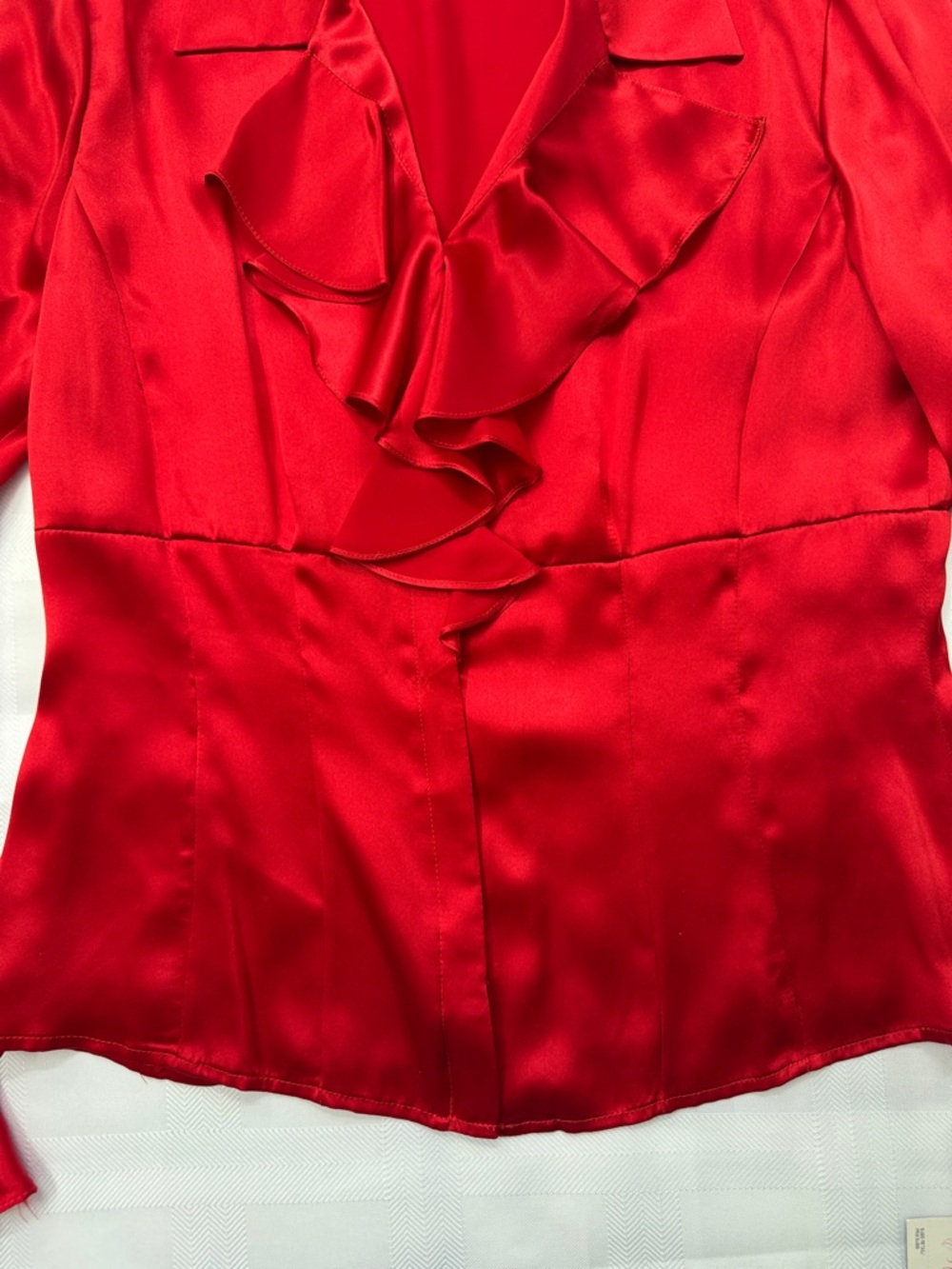 Anne Klein Red Satin Ruffled Button-Front Blouse - Picture 6 of 16